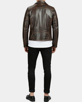 Mens Biker Leather Jacket Dual Zip Hook Zenith Brown